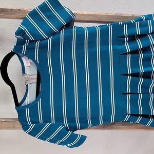 Lularoe Amelia teal and white Striped dress, size M